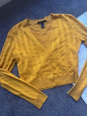 Forever 21 Yellow Knit Button Cardigan Sweater V-Neck Long Sleeve Size S